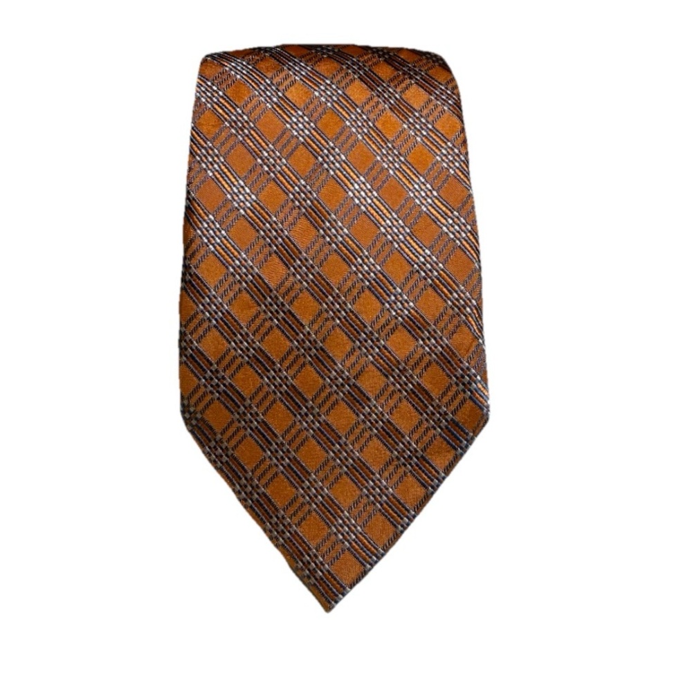 COUNTESS MARA Men’s 100% Silk Bright Orange Blue Crosshatch Luxury Tie Preppy